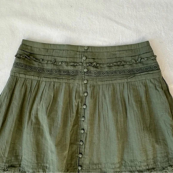 Aerie NWT Green Cotton Gauzy Tiered Skirt Smocked Waist Long Front Slit, size L - Picture 11 of 16